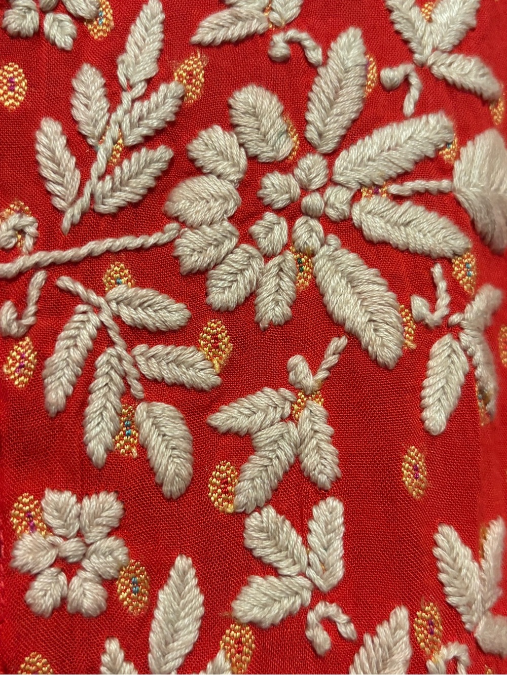 Johnny Was Type Red Tunic Top with Cream Floral Embroidery - Picture 3 of 11